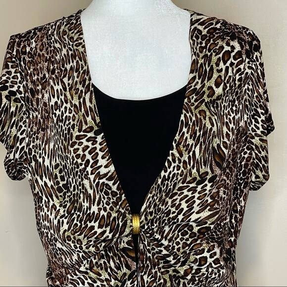 Leopard Print Career Blouse Top Shirt size XL Cheetah Print Animal Print - Picture 6 of 12